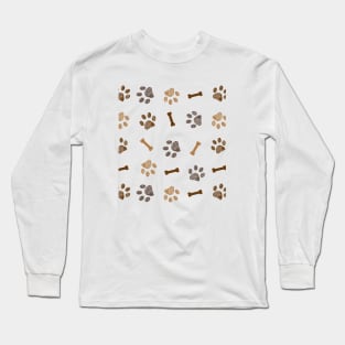 Brown doodle paw print and bone Long Sleeve T-Shirt